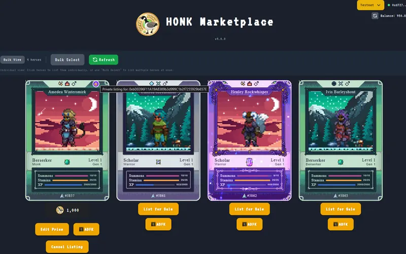 HONK Hero Marketplace preview